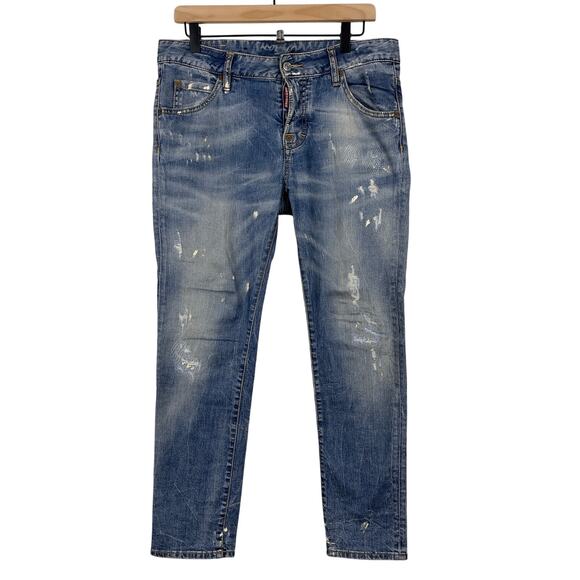Dsquared2 Slim Straight Denim Jeans Blue Size IT 40 Distressed Streetwear Y2K - Picture 1 of 15